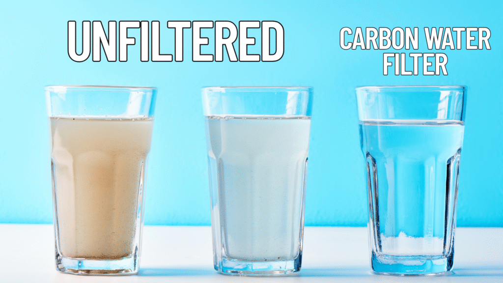 Comparison of tap water before and after using carbon water filters