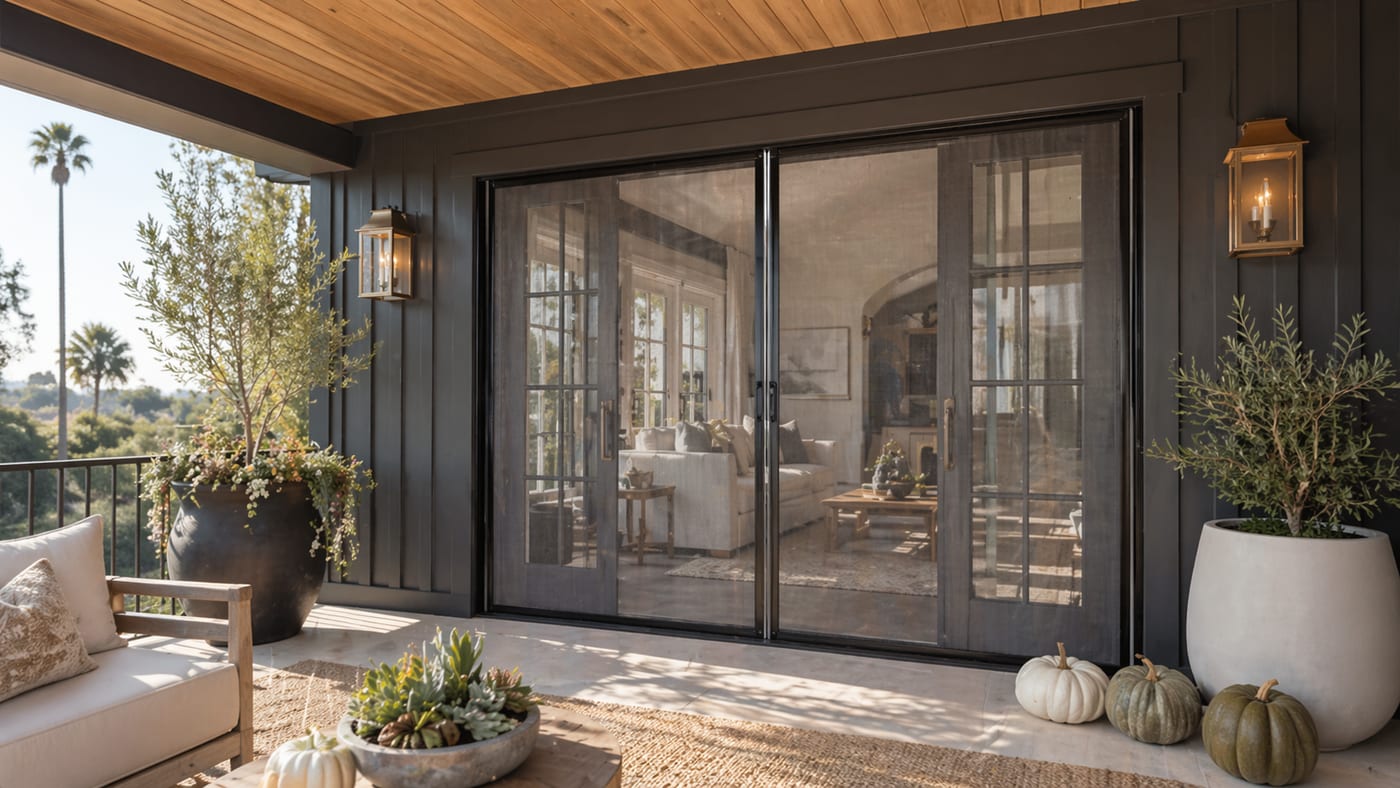 Retractable screens fitted to a set of double French doors