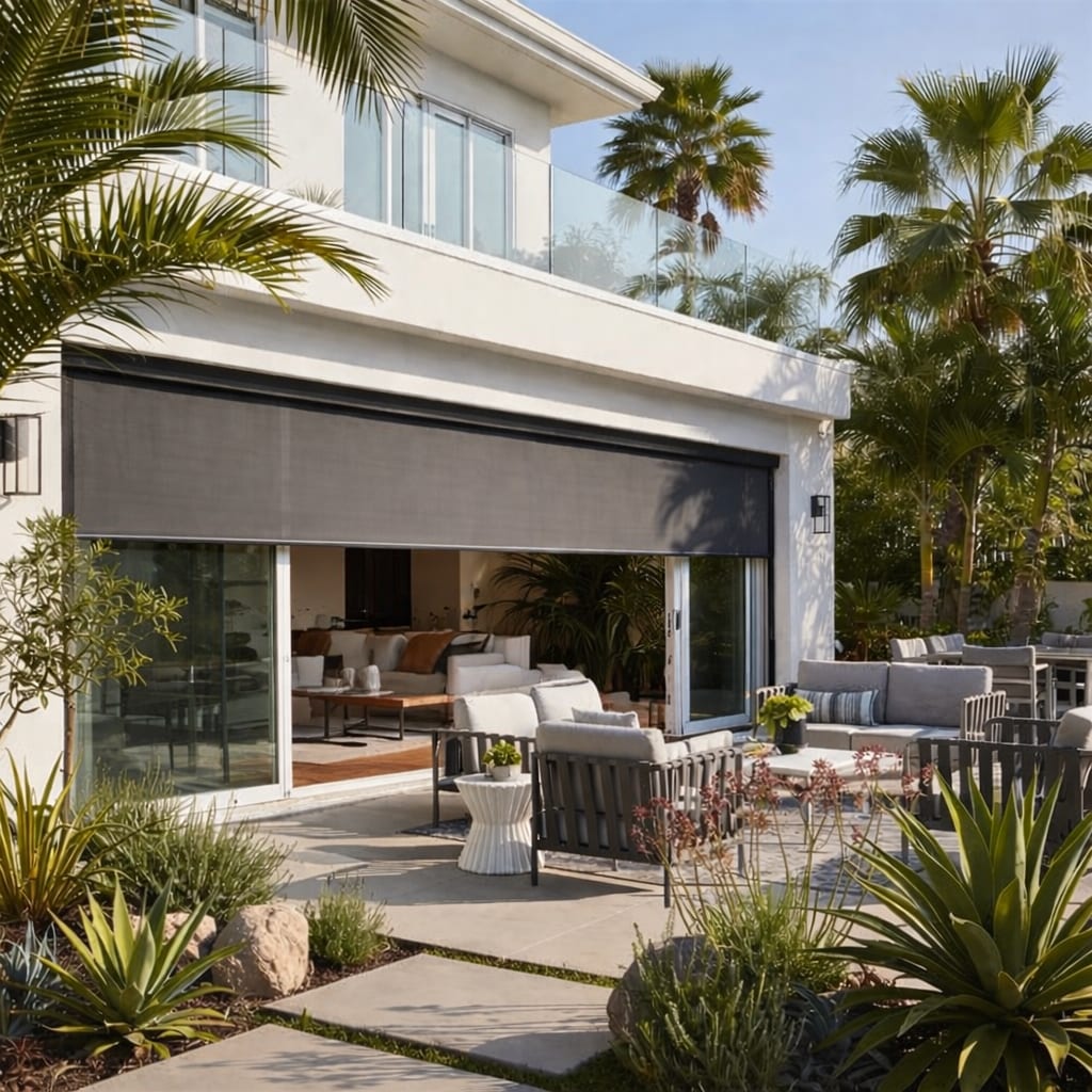Retractable screen open on a home with an unobstructed view