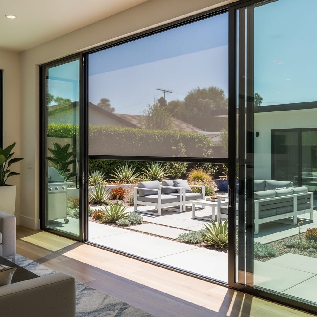 Retractable screens fitted across a residential opening