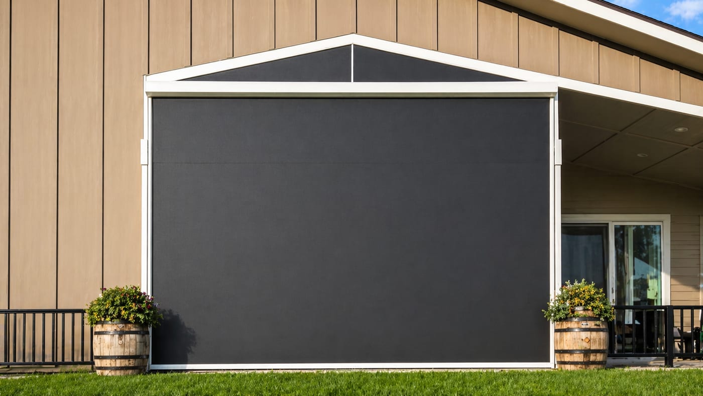 Retractable screen retracted into its slim aluminum housing