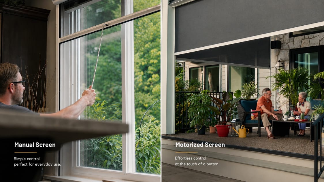 Manual and motorized retractable screen systems compared
