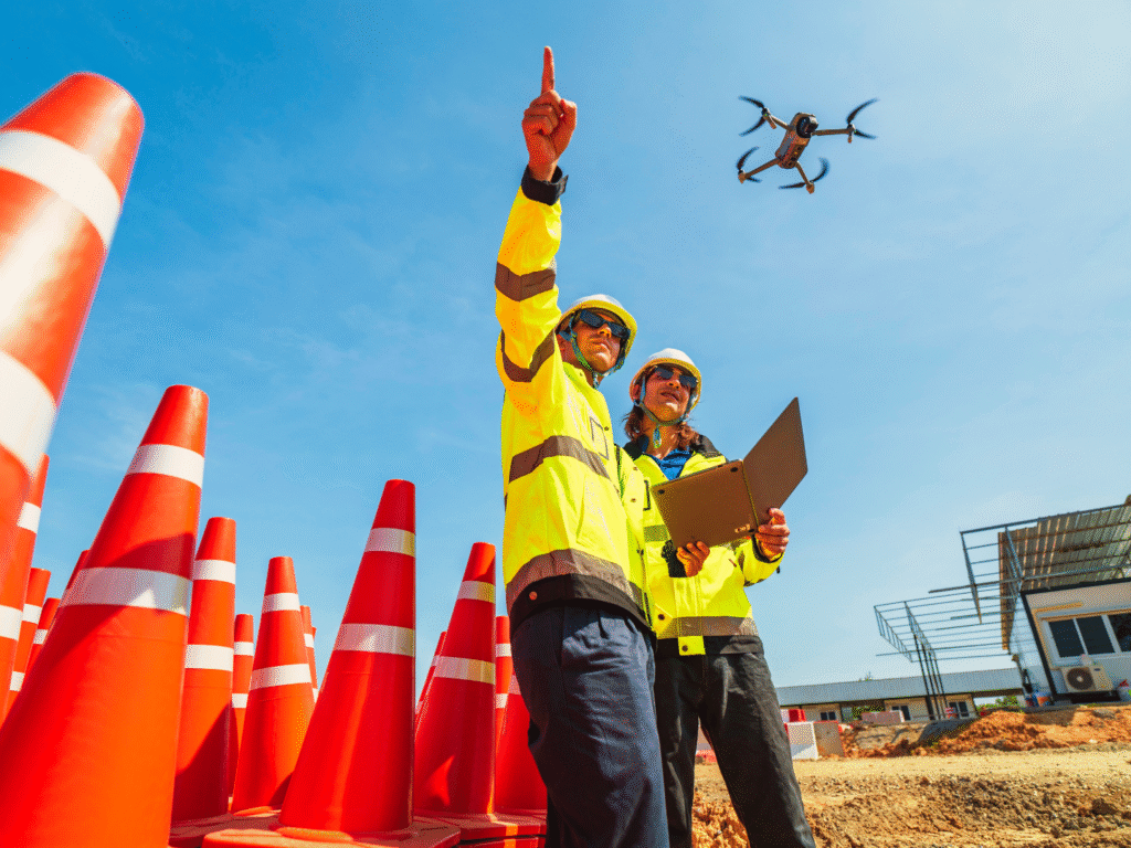 Drone pilot license - professional drone pilot working at a construction site
