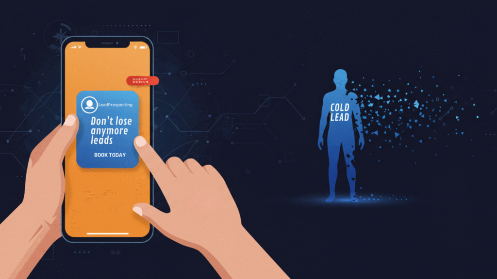 Illustration of a cold lead receiving a follow-up message on a phone, representing how CRM automation can re-engage inactive prospects.